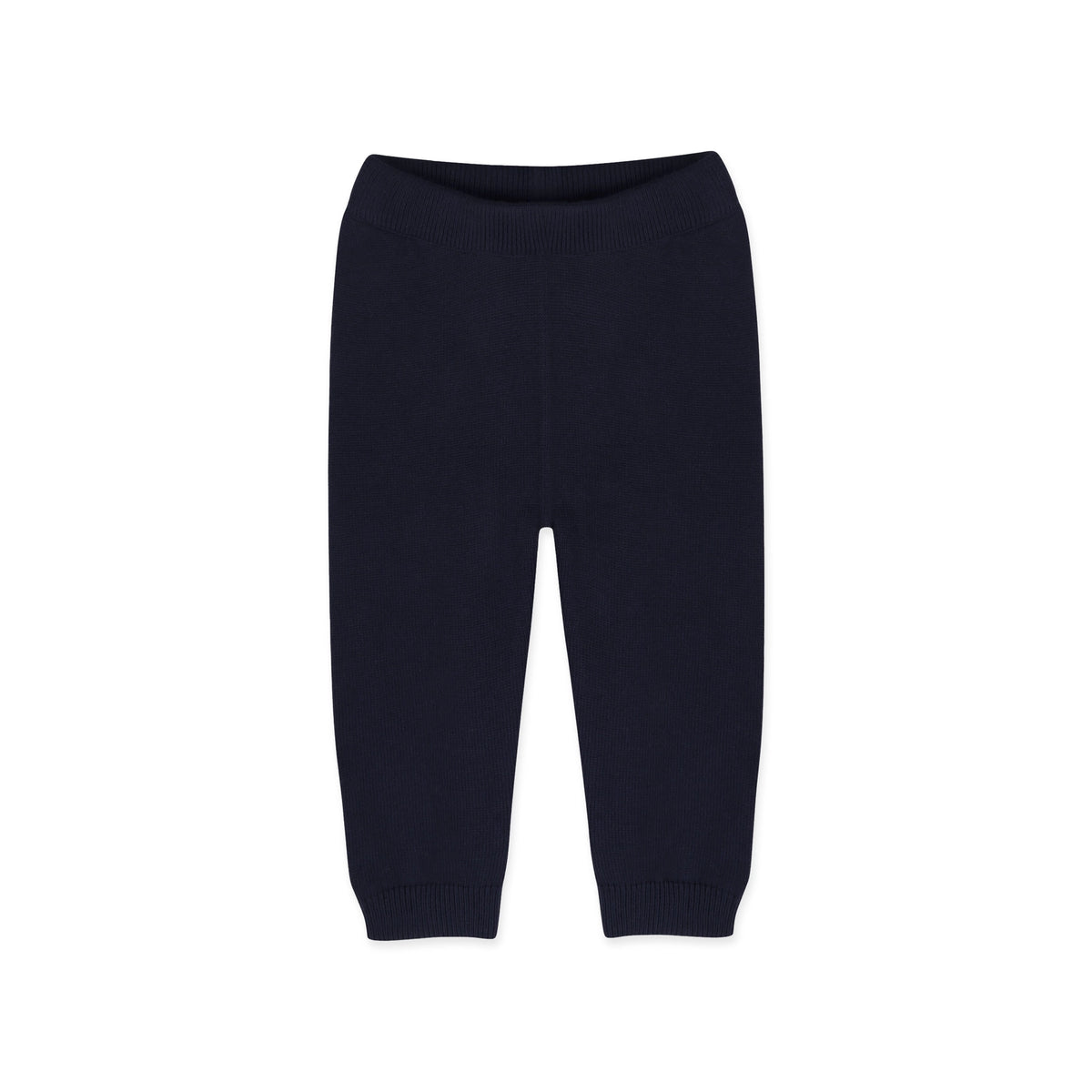 Navy organic cotton knit pants from the Viverano Organics Leo matching set.
