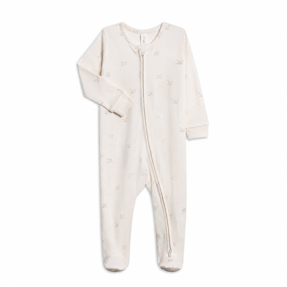 Cream Colored Organics Peyton Zipper Sleeper with Field Dog print.