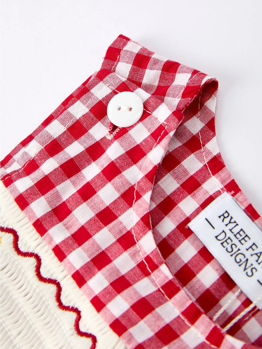 Christmas Tree Smocked Gingham Romper