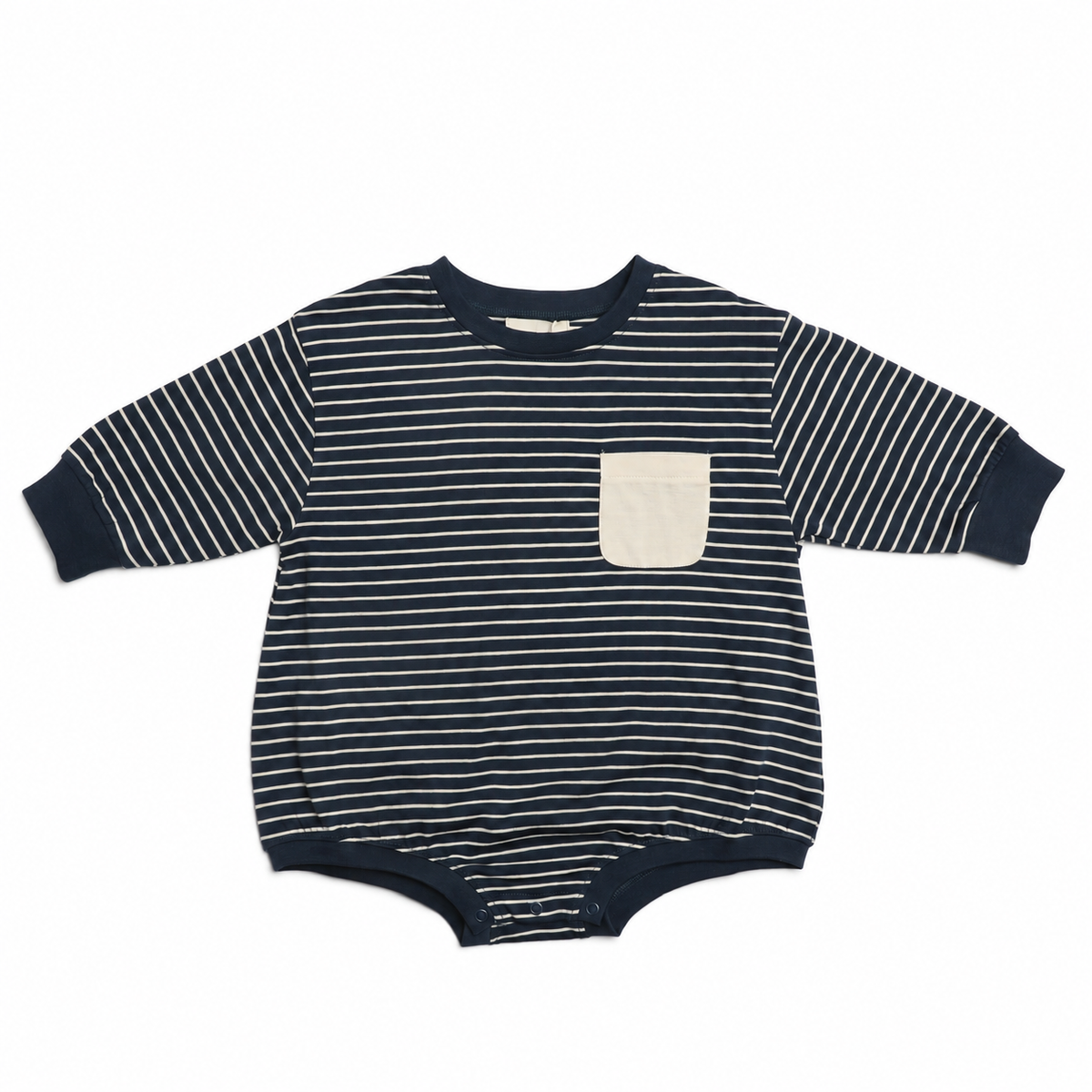 Harley Pocket Romper - Thin Deep Blue Stripe