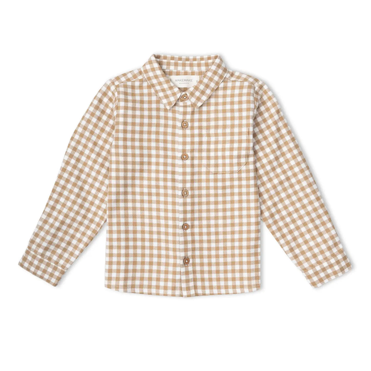 Organic Collared Long Sleeve Shirt - Oat Gingham