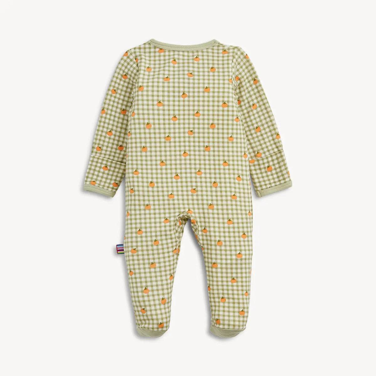 Back view of the Magnetic Me Pumpkin Plaid green modal baby footie.