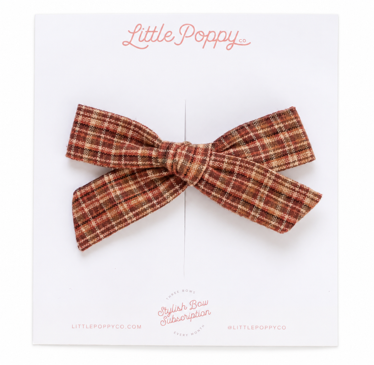 Scarlet red and rust plaid bow clip by Little Poppy Co.