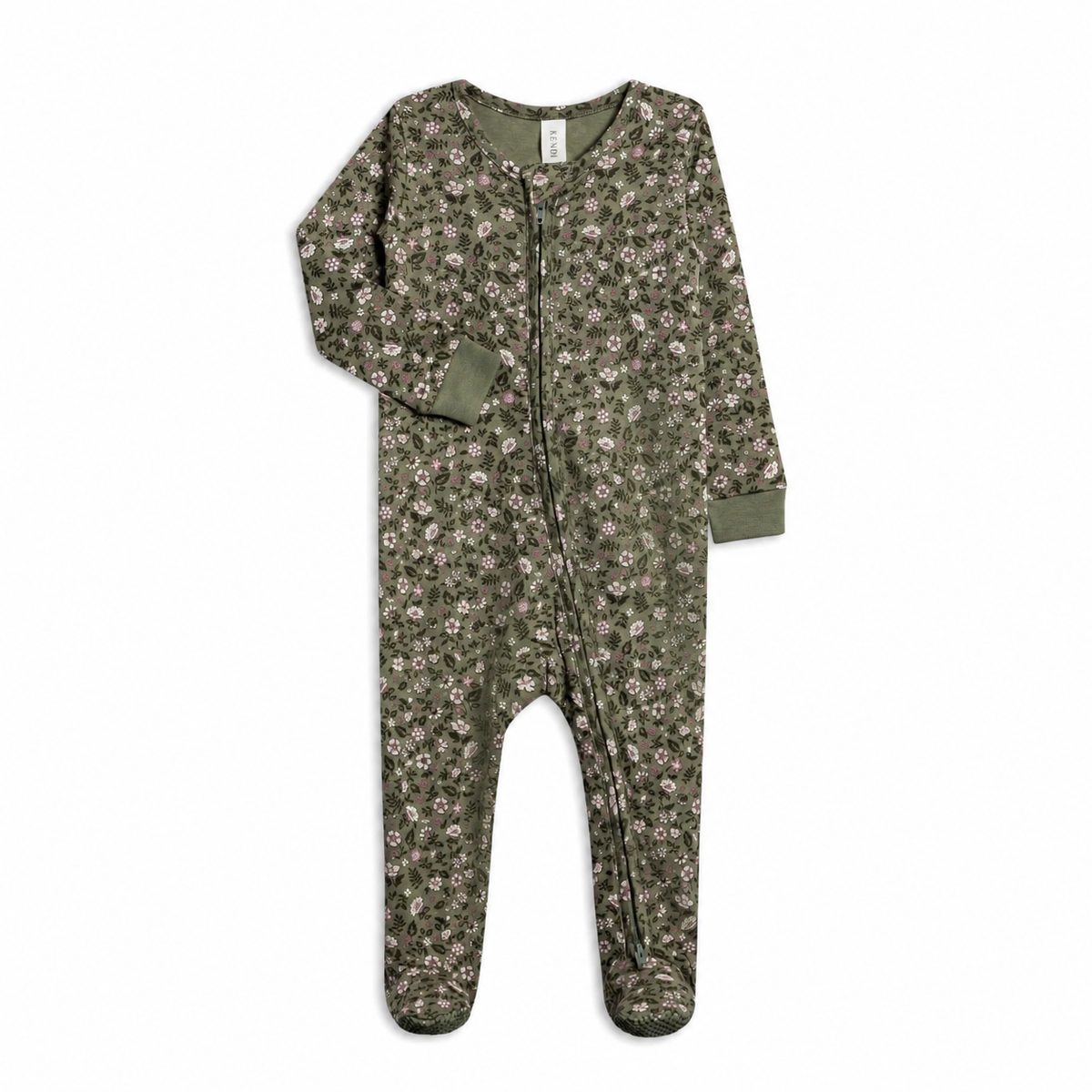 Green Colored Organics Peyton Zipper Sleeper with Floral print.