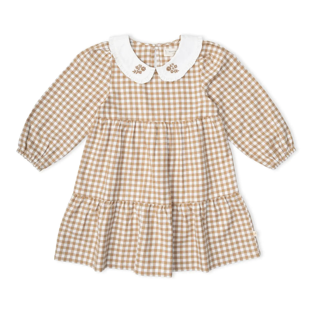 Makemake Organics Organic Henley Tee in Cocoa Stripe with long sleeves and a button-front neckline.