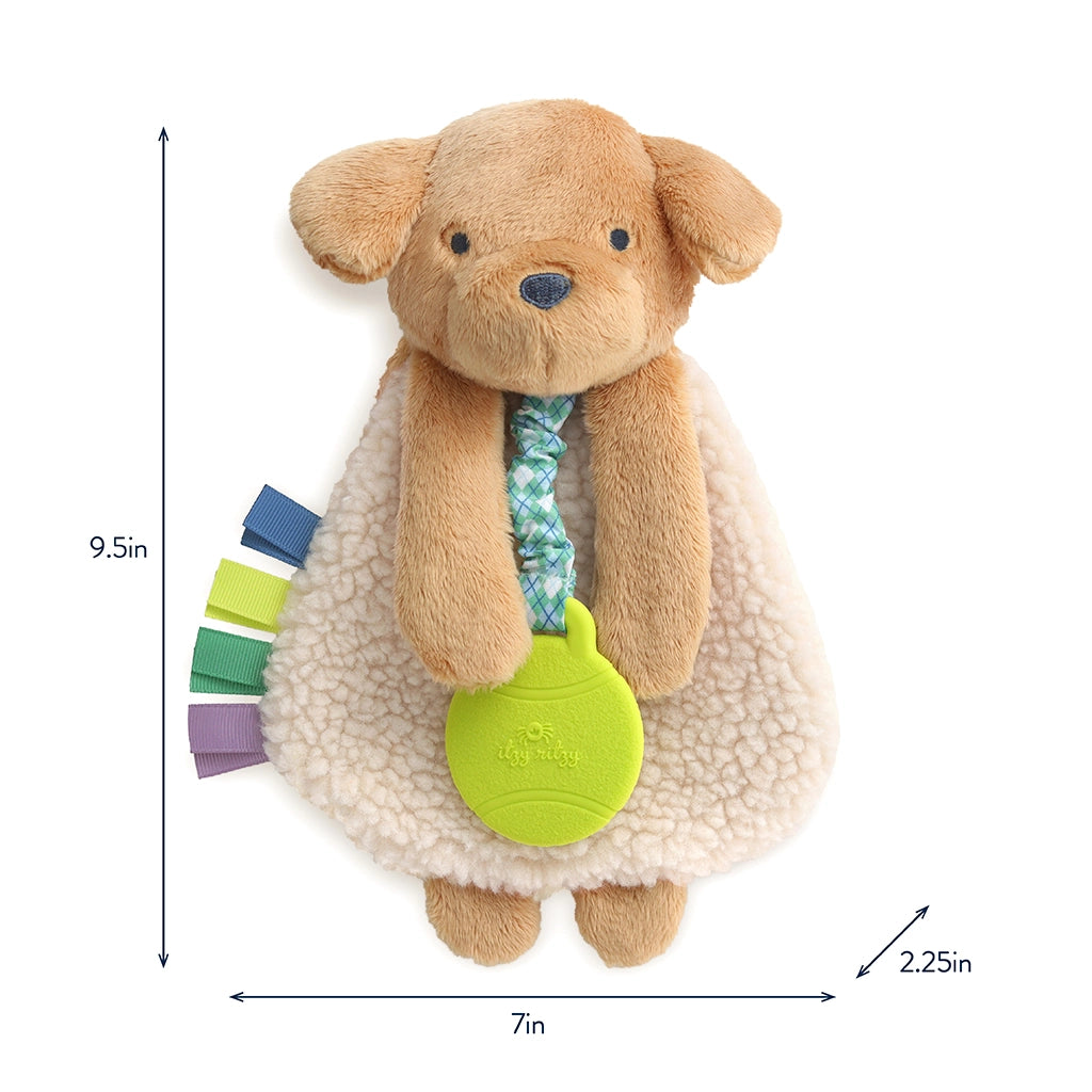 Dimensions of the Trevor the Puppy Itzy Friends Lovey plush.