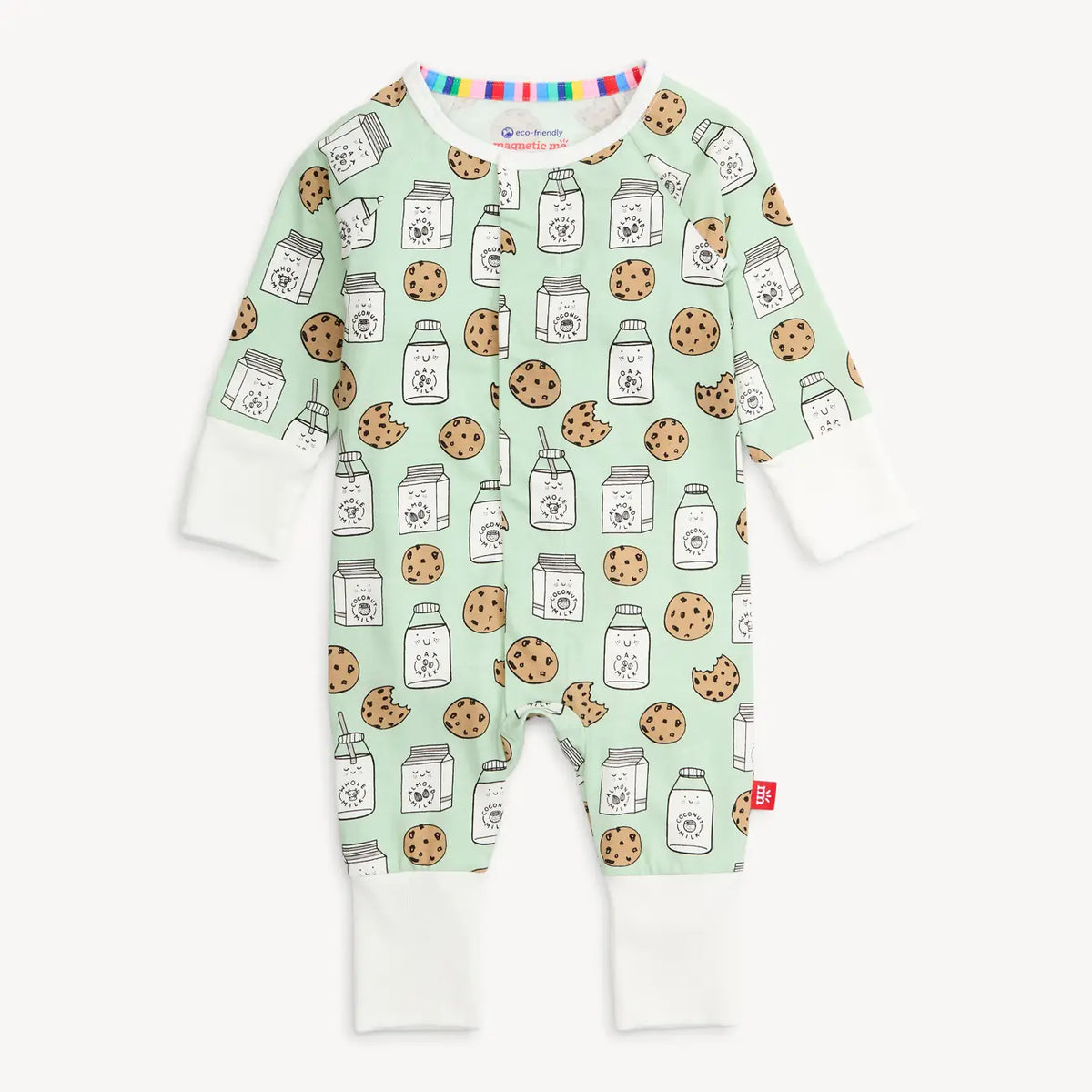 Mint green Magnetic Me Legendairy modal convertible coverall with milk and cookies print.