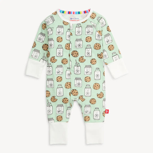 Mint green Magnetic Me Legendairy modal convertible coverall with milk and cookies print.