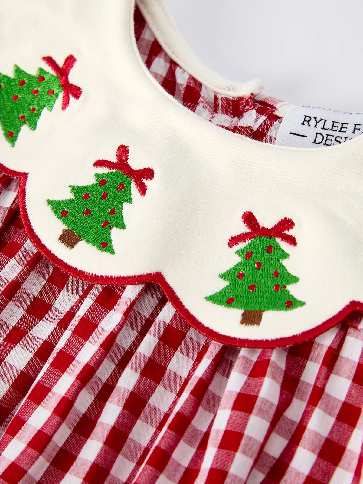 Christmas Tree Embroidered Gingham Bloomer Set