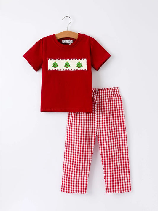Christmas Tree Smocked Gingham Set