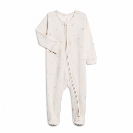 Cream Colored Organics Peyton Zipper Sleeper with Field Dog print.