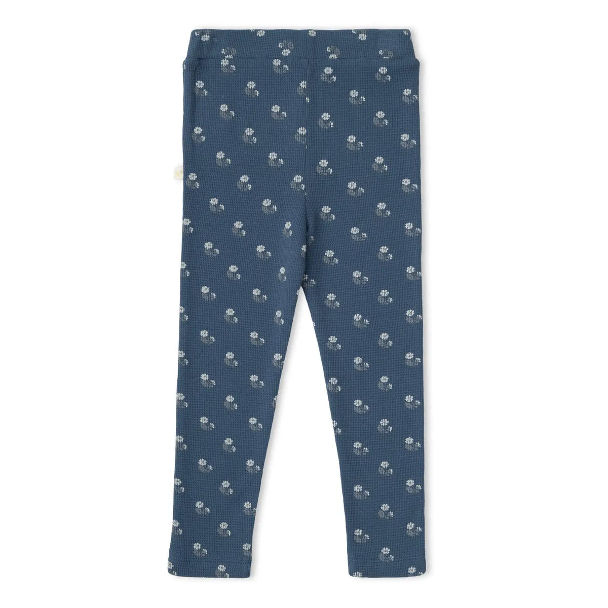 Makemake Organics Indigo Blossom floral organic toddler leggings.