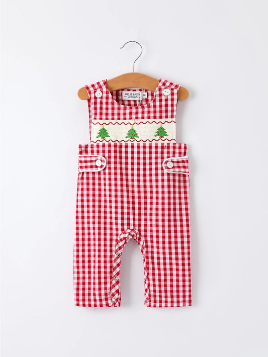 Christmas Tree Smocked Gingham Romper