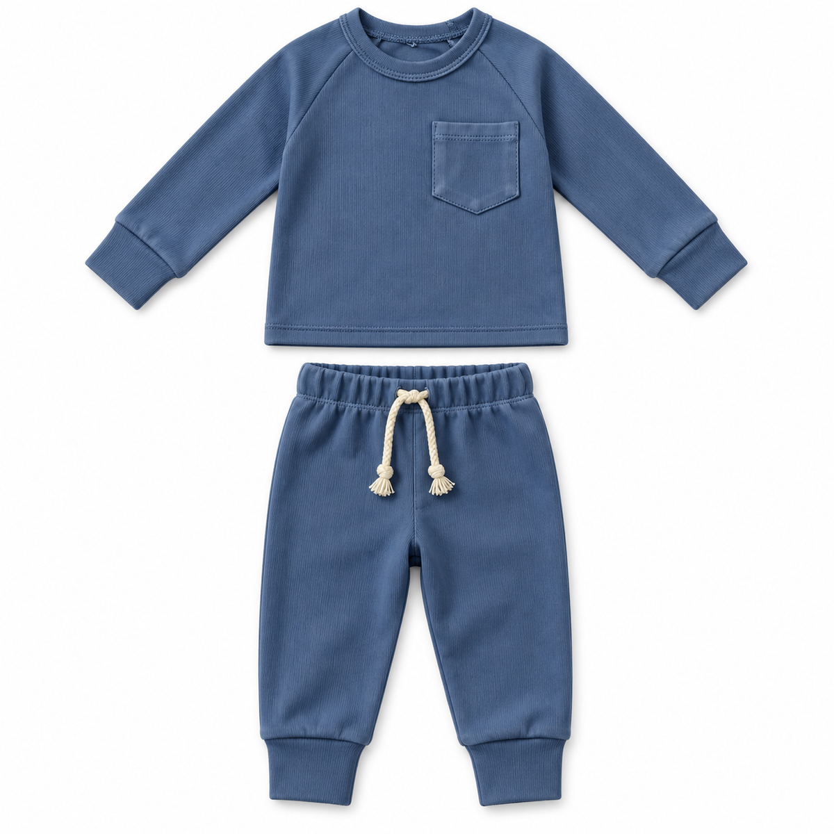 Ocean Blue cotton-blend toddler lounge set by Lucky Panda Kids.