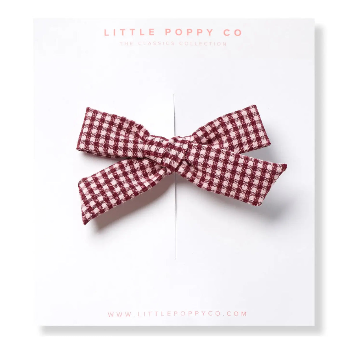 Maroon and cream check bow clip by Little Poppy Co.