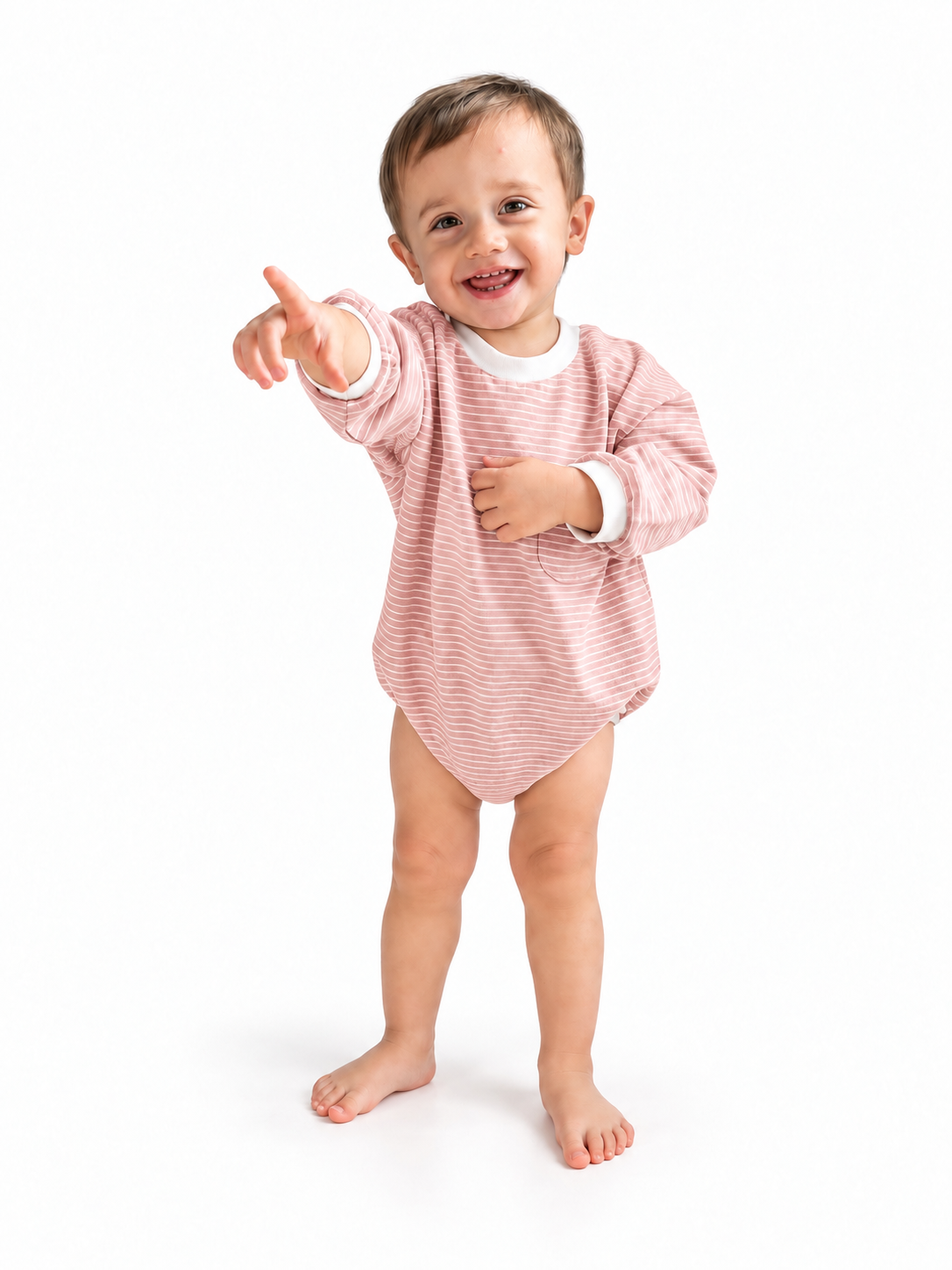 Blush Stripe Baby Bubble Romper