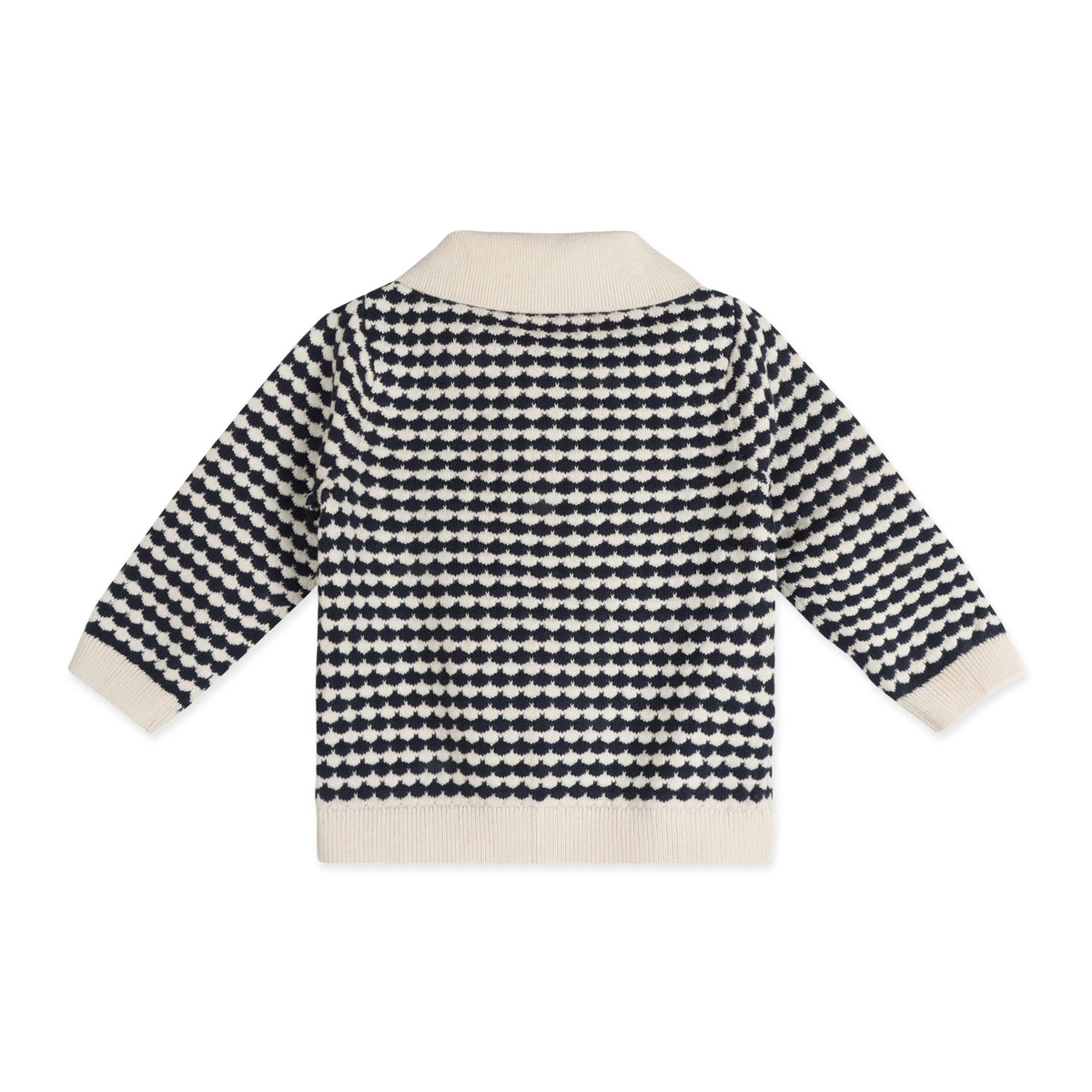Back view of the Viverano Organics Leo Navy Textured Knit Polo Pullover.