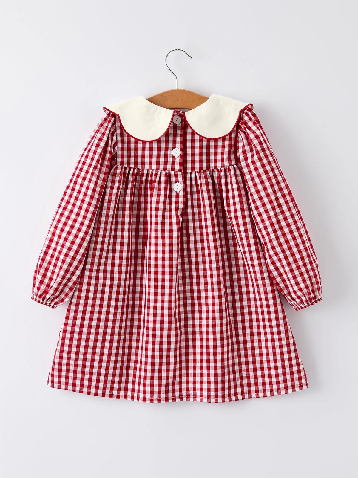 Christmas Tree Embroidered Gingham Dress - PREORDER