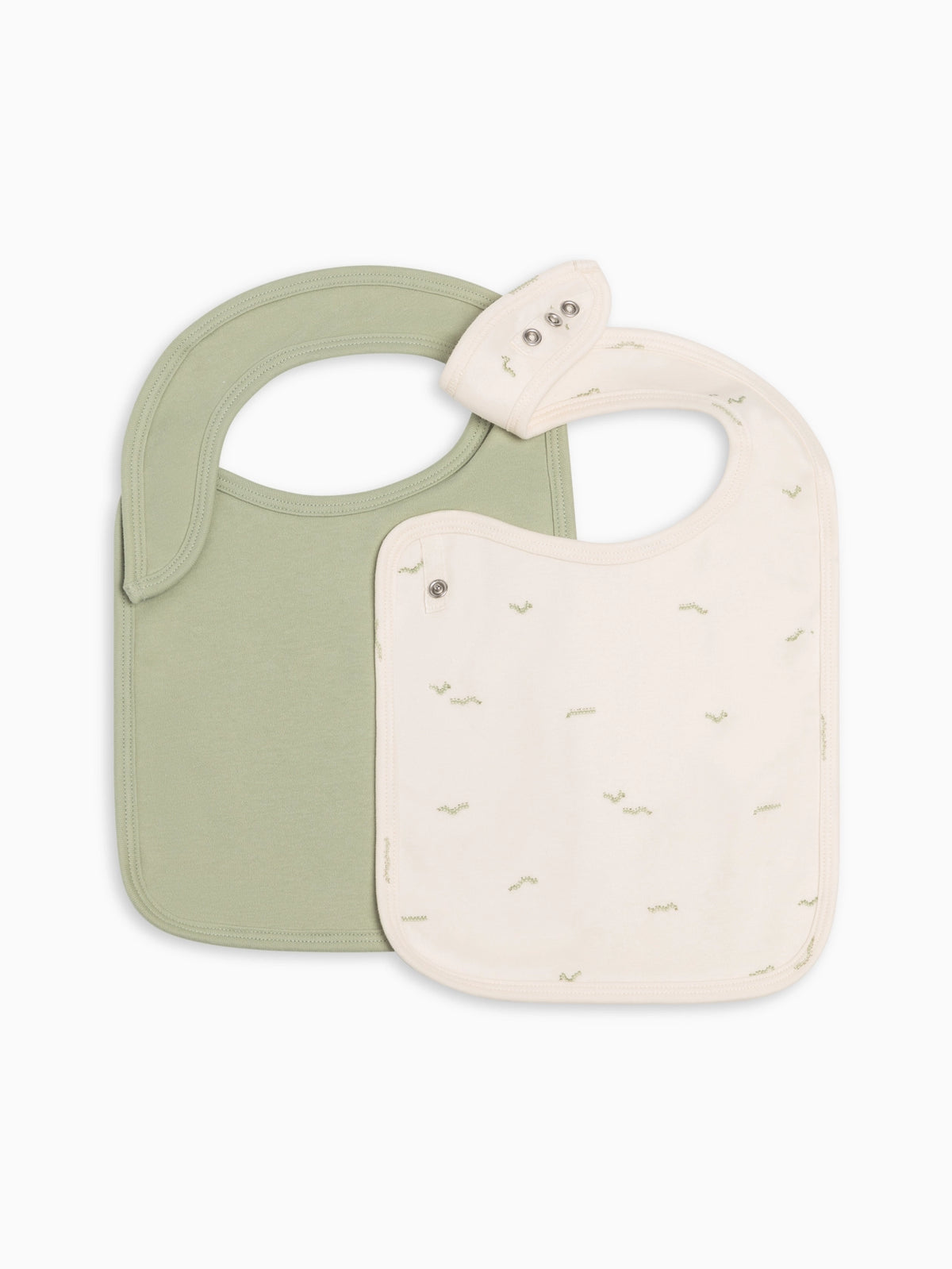 Mint and cream Caterpillar organic cotton baby bib set by Colored Organics.