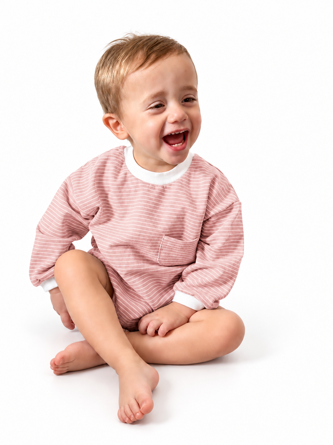 Blush Stripe Baby Bubble Romper