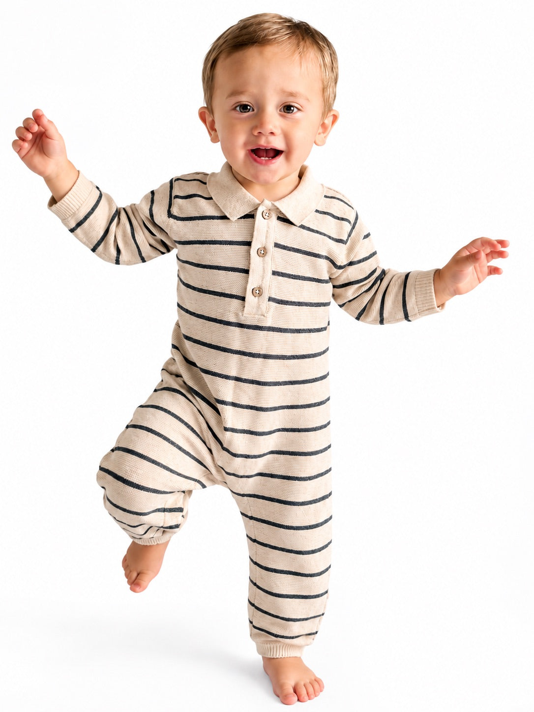 Stripe & Collar Knit Jumpsuit