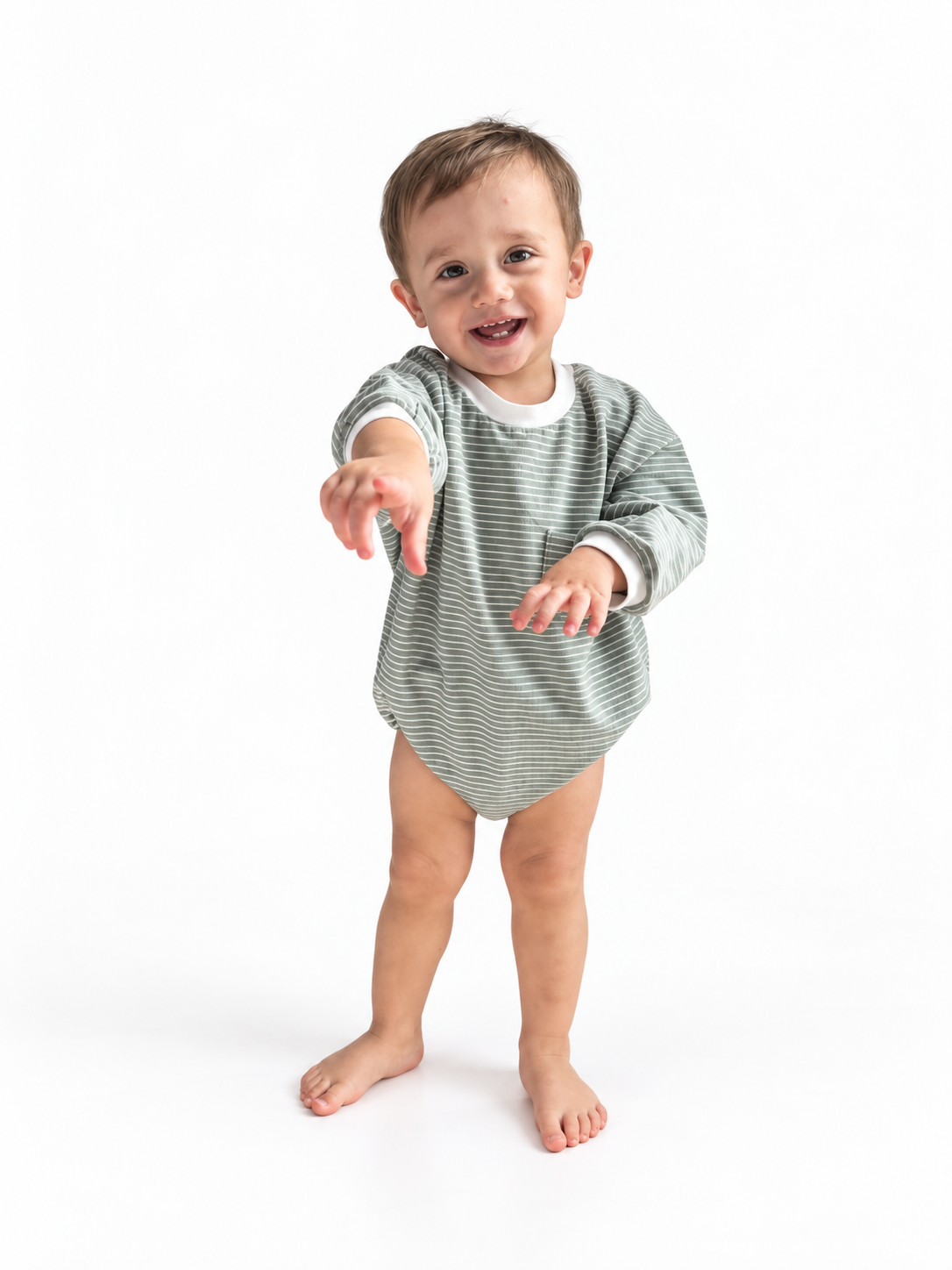 Sage Stripe Baby Bubble Romper