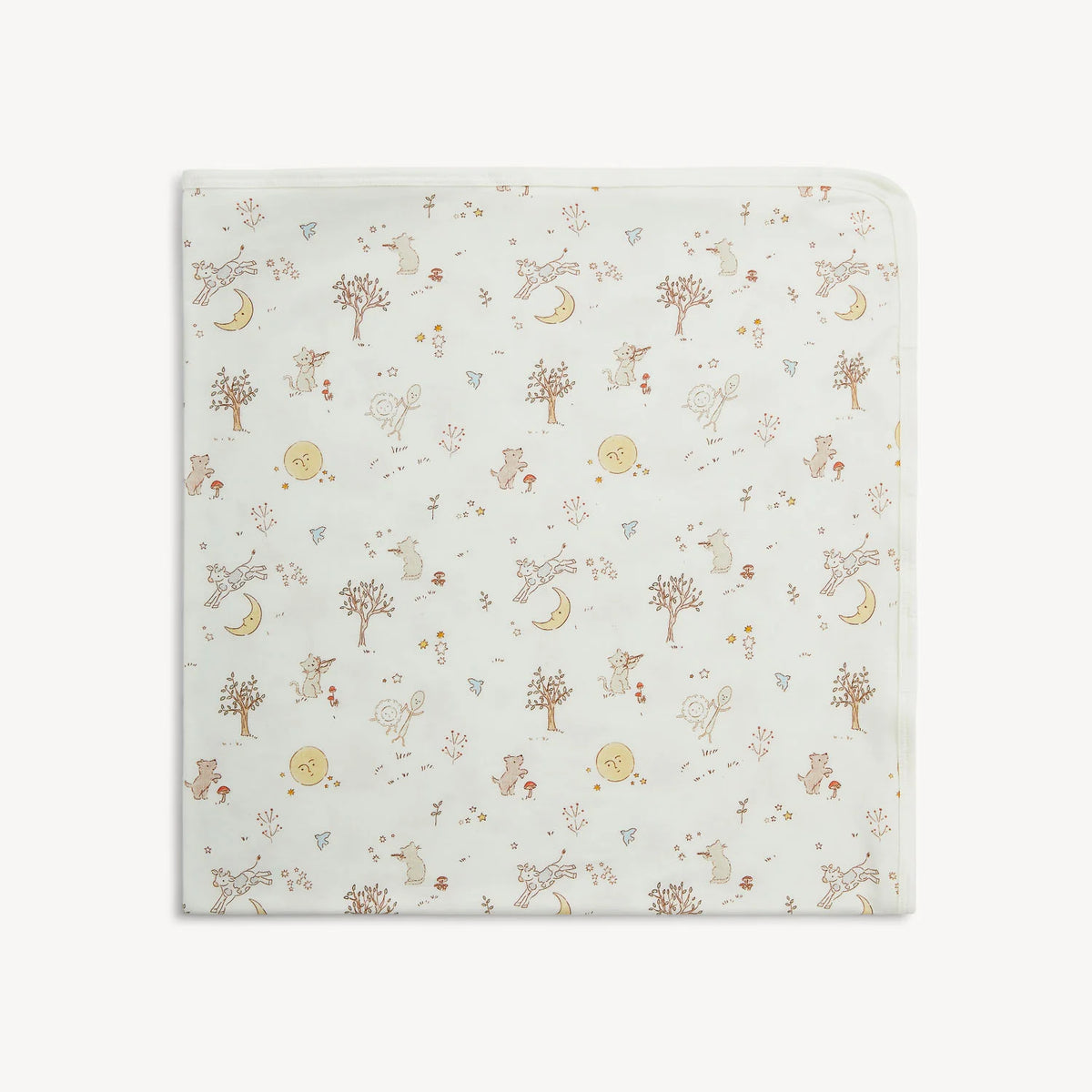 Magnetic Me Bedtime Rhymes cream modal baby blanket with storybook animal and moon print.