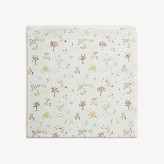 Magnetic Me Bedtime Rhymes cream modal baby blanket with storybook animal and moon print.