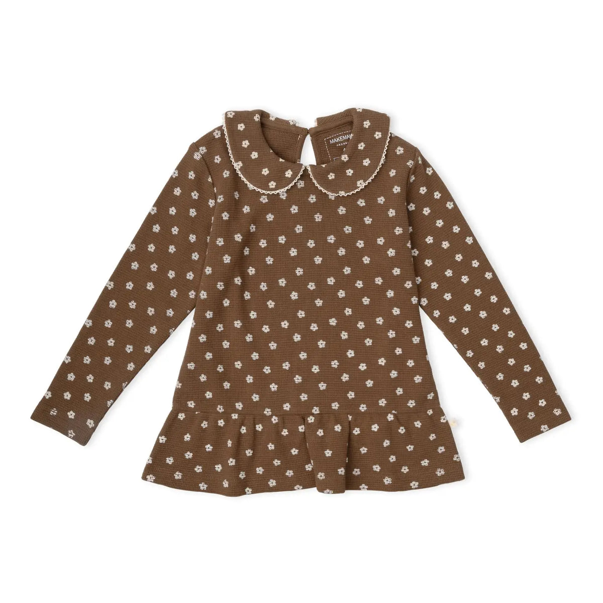 Makemake Organics Chestnut Bloom floral organic collar peplum top.
