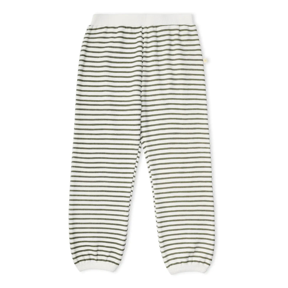Olive Stripes organic slouch pants in cream and olive.