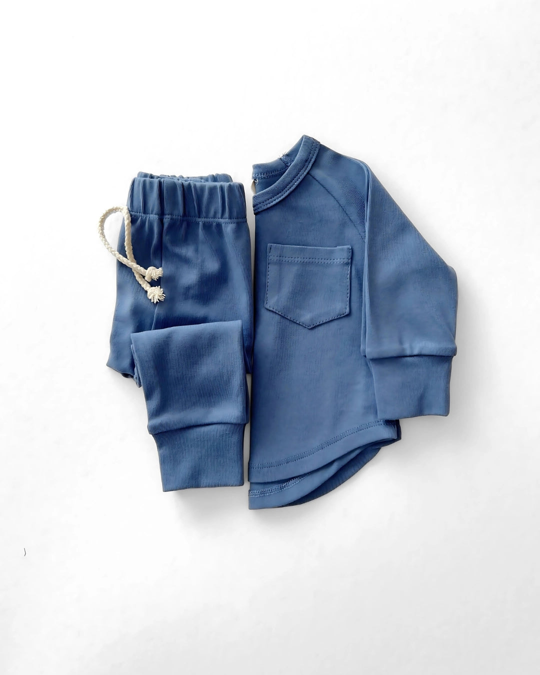 Ocean Blue cotton-blend toddler lounge set by Lucky Panda Kids.