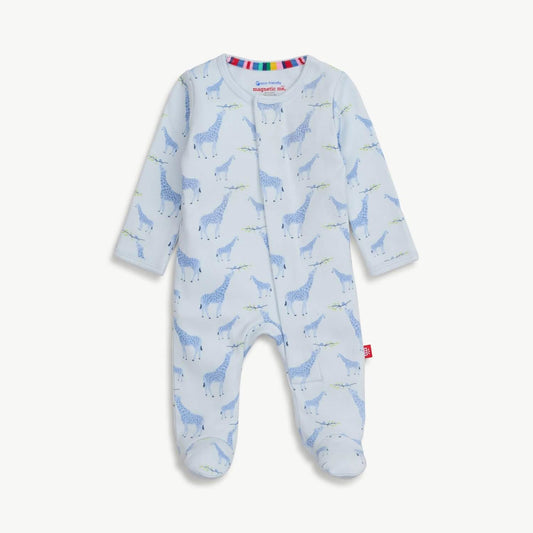 Blue Jolie Giraffe organic cotton magnetic footie by Magnetic Me. 