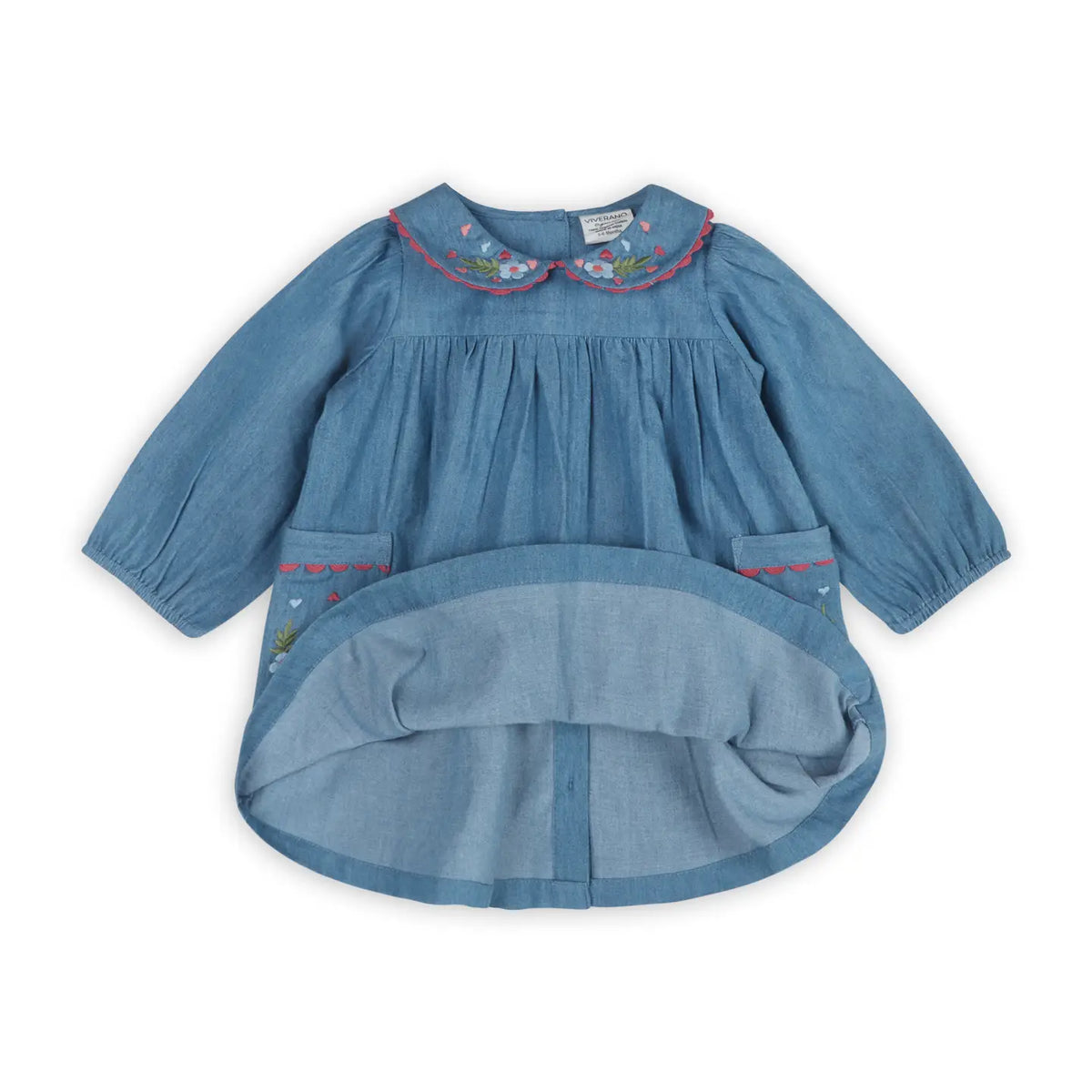 Interior view of the Viverano Organics Ida denim dress. 