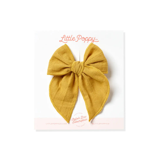 Mustard embroidered stripe Claire bow clip by Little Poppy Co.