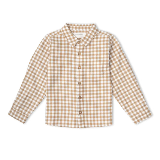 Organic Collared Long Sleeve Shirt - Oat Gingham