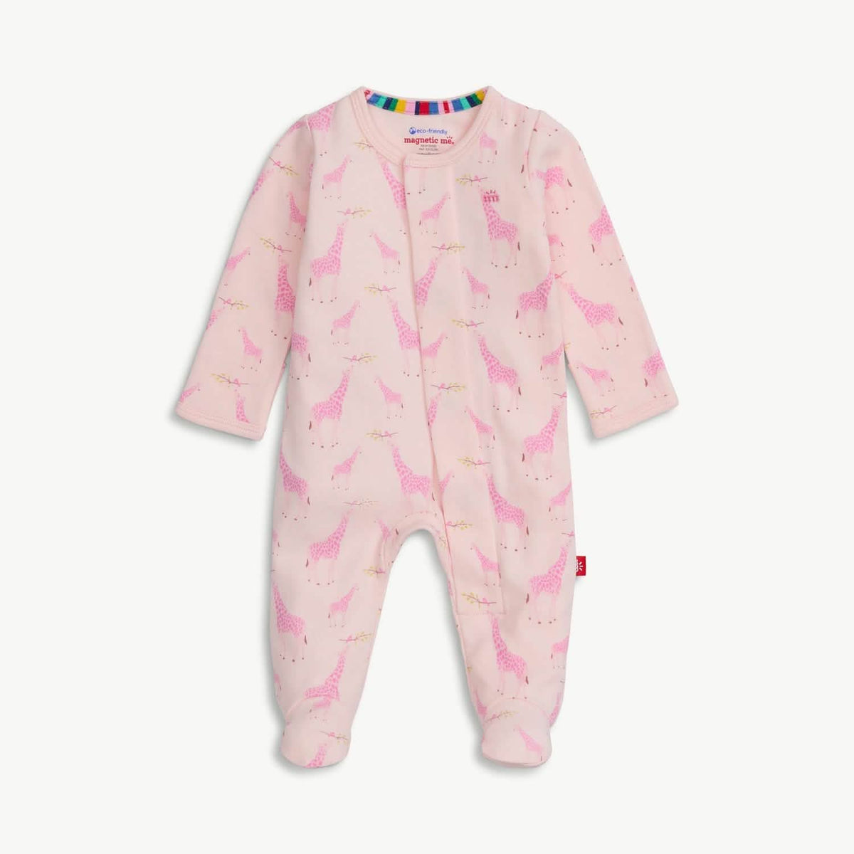 Pink Jolie Giraffe organic cotton magnetic footie by Magnetic Me. 