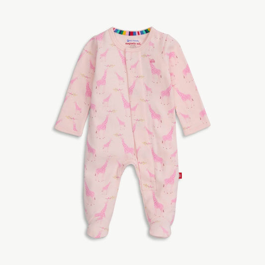 Pink Jolie Giraffe organic cotton magnetic footie by Magnetic Me. 